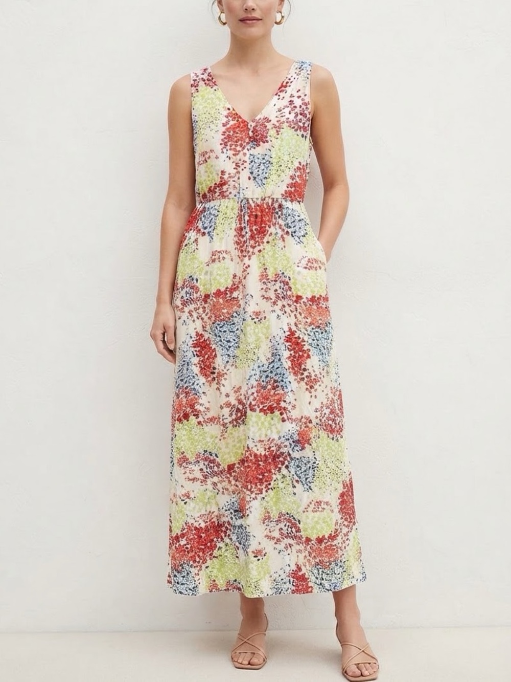 Lucky Brand Floral Maxi Dress in White & Red Size Large Like New